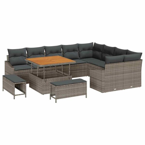 vidaXL Set Divano da Giardino con cuscino 12 pcs Grigio polyrattan