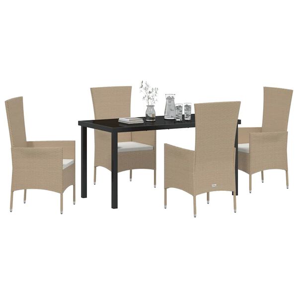 vidaXL Set da Pranzo per Giardino con cuscino 5 pcs Beige polyrattan