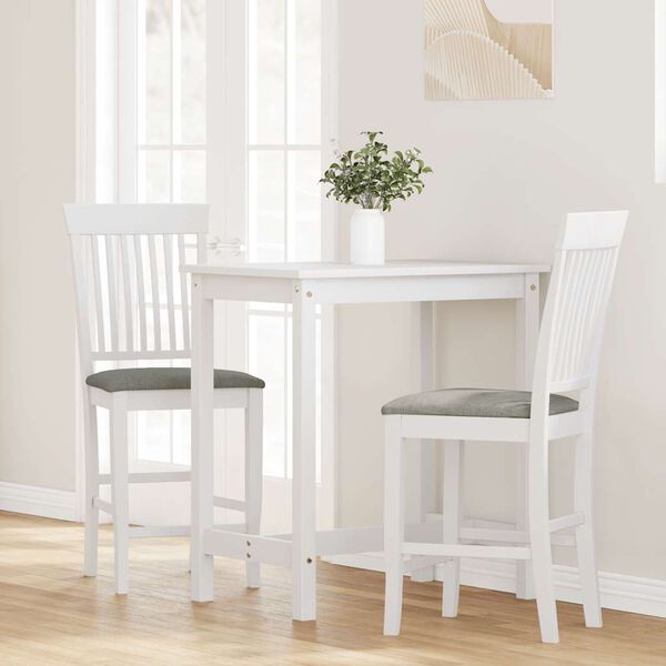 vidaXL Sgabelli da Bar con Cuscini 2 pz Bianco Legno Massello di Hevea