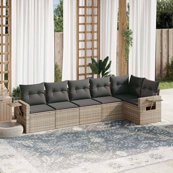 vidaXL Set Divano da Giardino 6pz con Cuscini Grigio Chiaro Polyrattan
