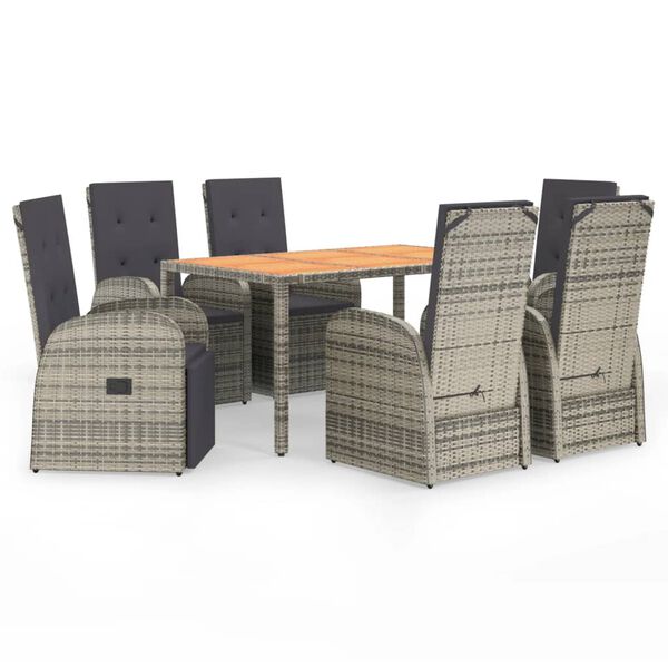 vidaXL Set da Pranzo da Giardino 7 pz con Cuscini in Polyrattan Grigio