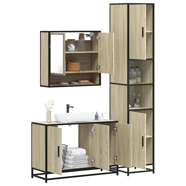 vidaXL Set Mobili da Bagno 3 pz Rovere Sonoma in Legno Multistrato