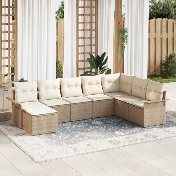 vidaXL Set Divano da Giardino con cuscino 8 pcs Beige Poly Rattan