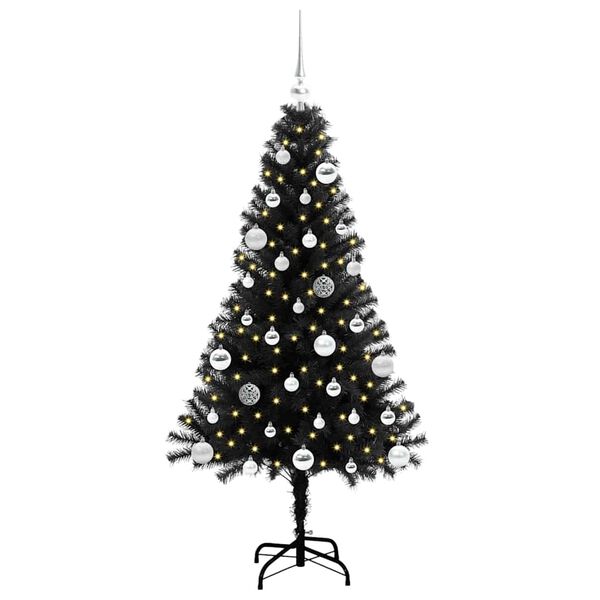 vidaXL Albero di Natale con 150 LED con supporto Nero 150 cm PVC