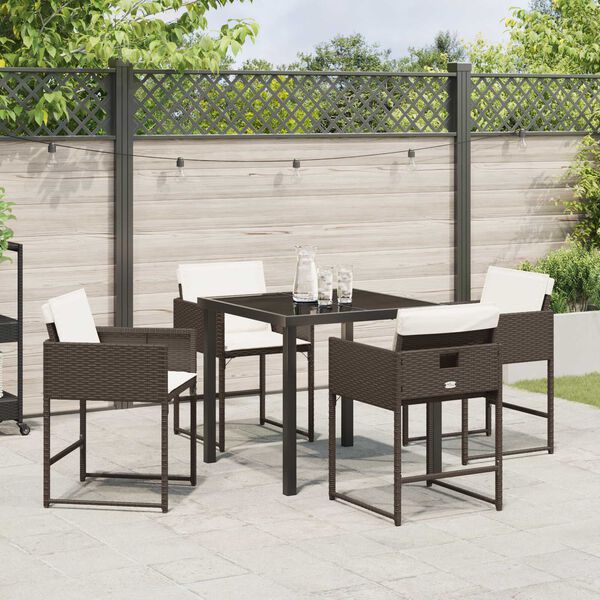 vidaXL Set da Pranzo per Giardino con cuscino 5 pcs Marrone polyrattan