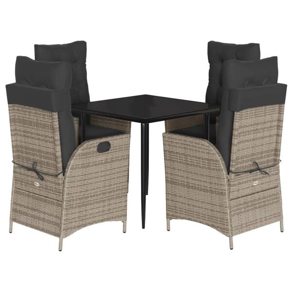 vidaXL Set da Pranzo da Giardino 5 pz con Cuscini in Polyrattan Grigio