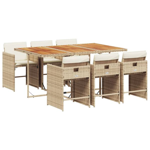 vidaXL Set da Pranzo da Giardino 7 pz con Cuscini Beige in Polyrattan