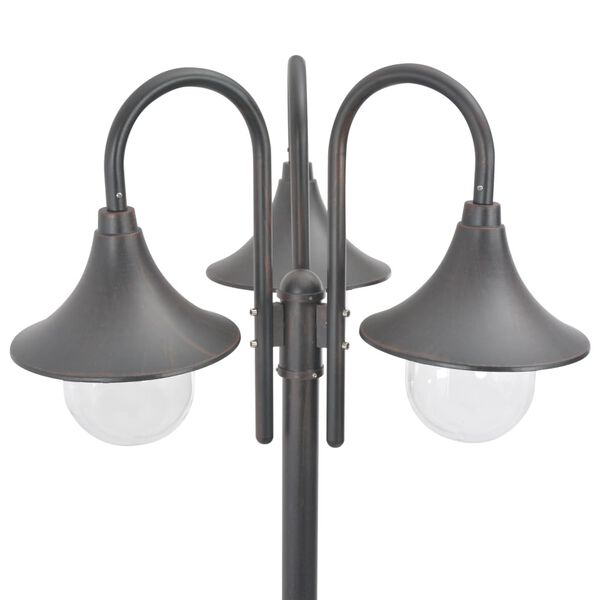 vidaXL Lampione da Giardino E27 220 cm Alluminio 3 Lampade Bronzo