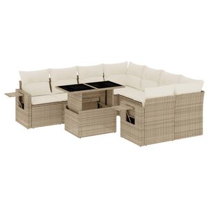 vidaXL Set Divano da Giardino 9 pz con Cuscini Beige in Polyrattan