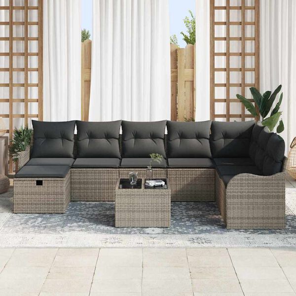 vidaXL Set di divani con cuscino 9 pcs Grigio polyrattan