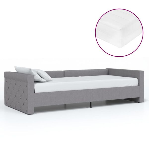 vidaXL Dormeuse con Materasso e USB Grigio Chiaro in Tessuto 90x200 cm