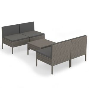 vidaXL Set Divani da Giardino 5 pz con Cuscini in Polyrattan Grigio