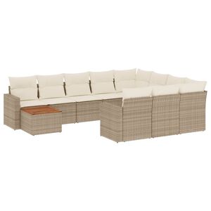 vidaXL Set Divani da Giardino 11 pz con Cuscini Beige in Polyrattan