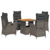 vidaXL Set da Pranzo da Giardino 5 pz con Cuscini in Polyrattan Grigio