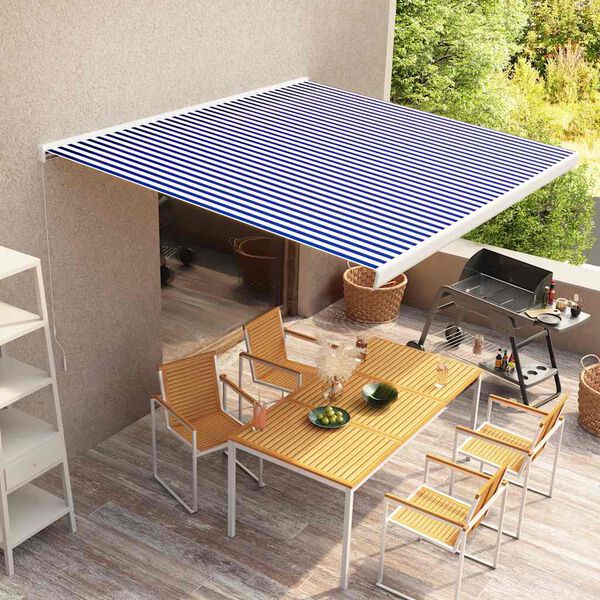 vidaXL Tenda a Cassonetto Manuale 350x250 cm Blu e Bianca
