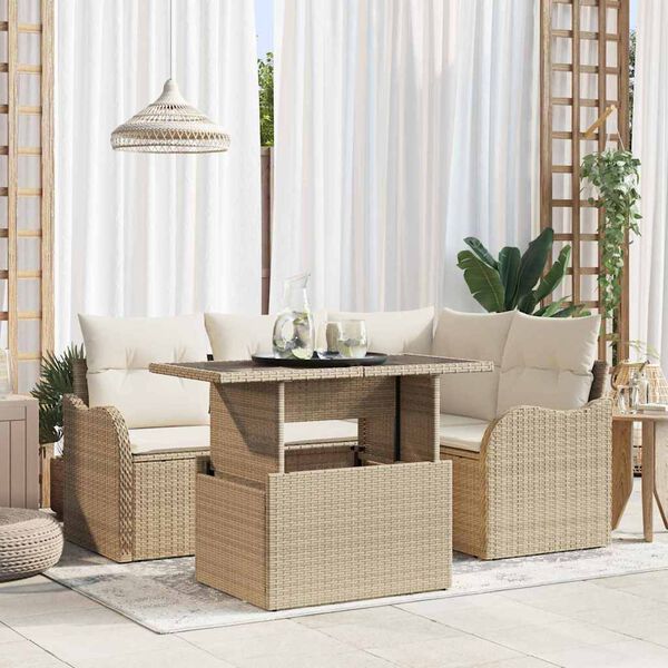 vidaXL Set da pranzo per esterni con cuscino 5 pcs Beige Poly Rattan