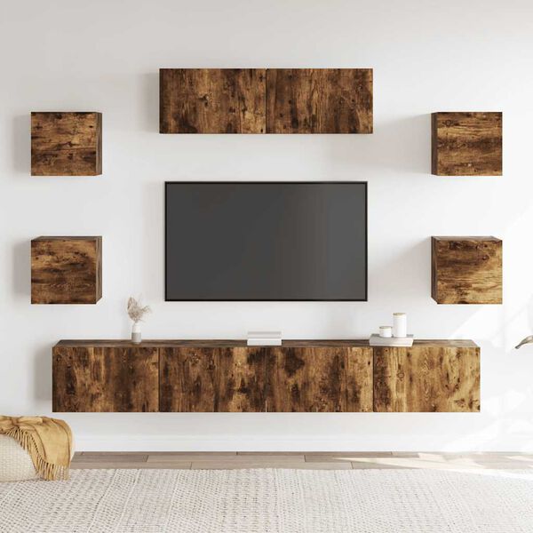 vidaXL Set di Mobili Porta TV 7 pz Rovere Fumo in Legno Multistrato