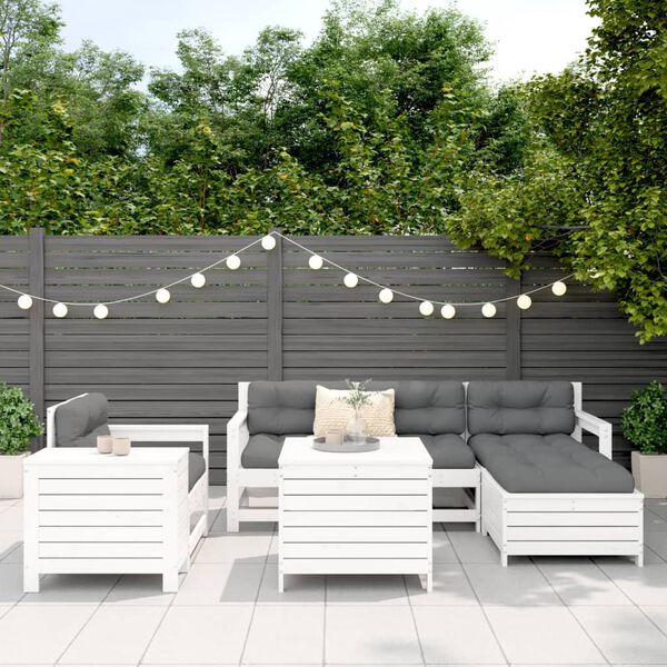 vidaXL Set Divani da Giardino 7 pz Bianco in Legno Massello di Pino