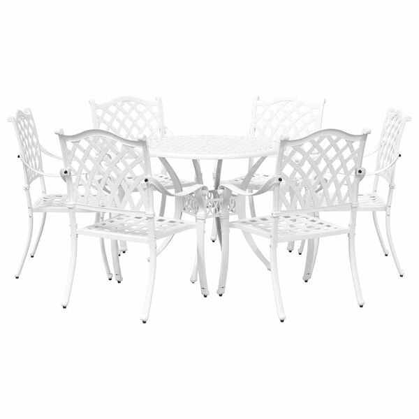 vidaXL Set da Pranzo per Giardino 7 pcs Bianco Alluminio