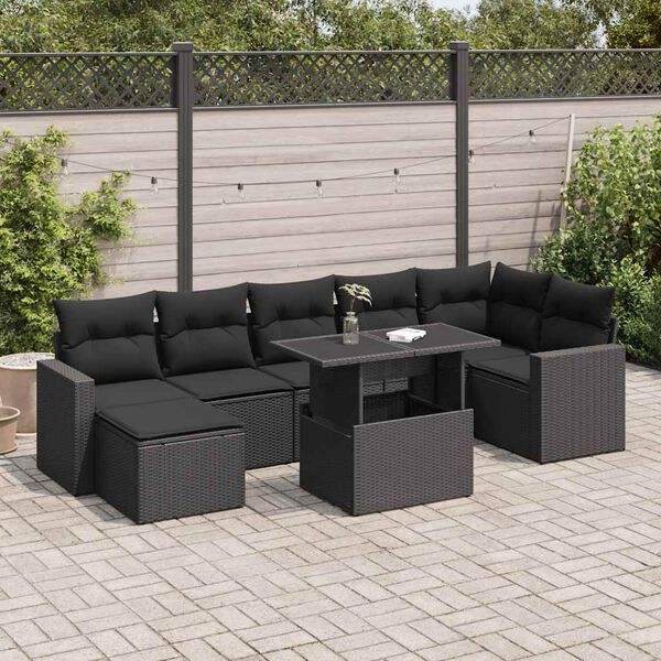vidaXL Set Divani da Giardino con Cuscini 8 pz Nero in Polyrattan