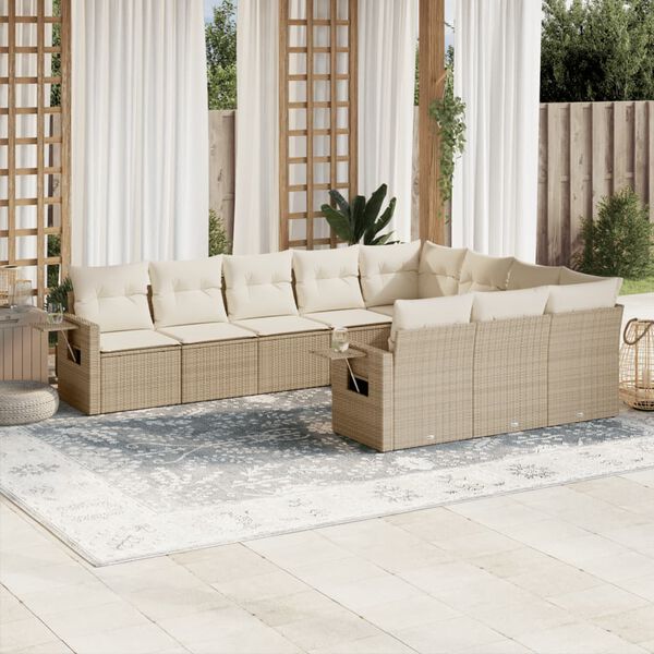 vidaXL Set Divano da Giardino 10 pz con Cuscini Beige in Polyrattan