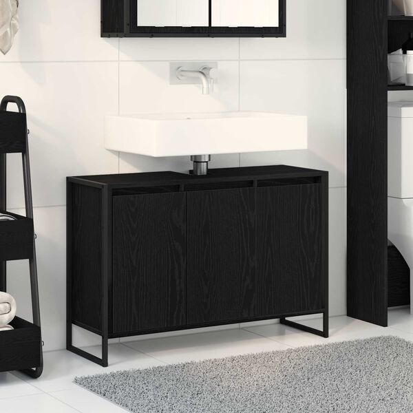 vidaXL Mobile da Bagno Rovere Nero 90 x 30 x 60 cm Legno multistrato