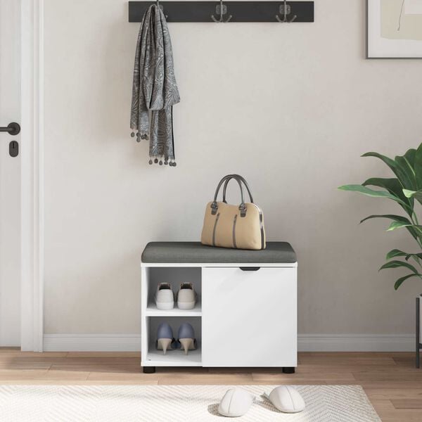 vidaXL Panca per ingresso con cuscino con porta Bianco 60 x 38 x 46 cm