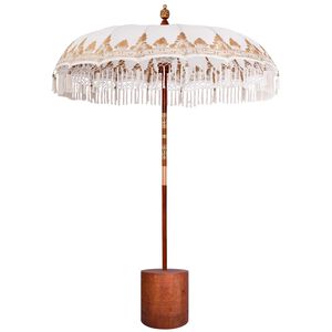 vidaXL Ombrello balinese con base Crema e Marrone &Oslash; 180-190 cm