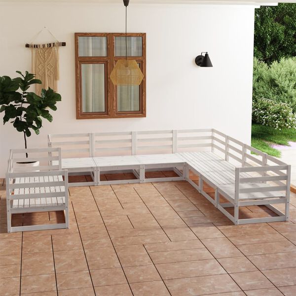vidaXL Set Divani da Giardino 9 pz Bianco in Legno Massello di Pino