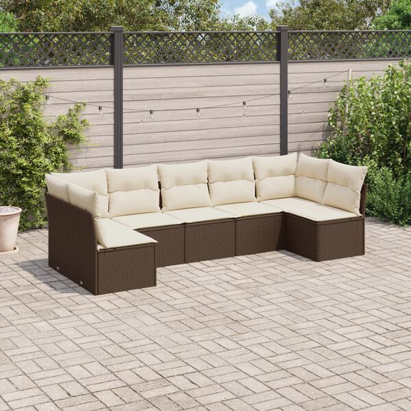 vidaXL Set Divani da Giardino 7 pz con Cuscini Marrone in Polyrattan