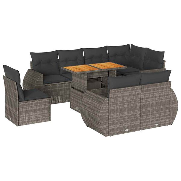 vidaXL Set Divano da Giardino 9 pz con Cuscini Grigio in Polyrattan