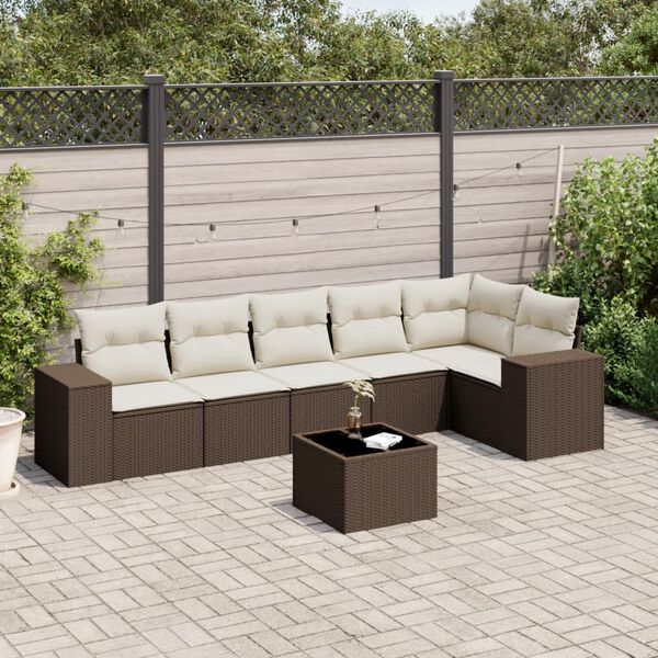 vidaXL Set Divani da Giardino 7 pz con Cuscini Marrone in Polyrattan