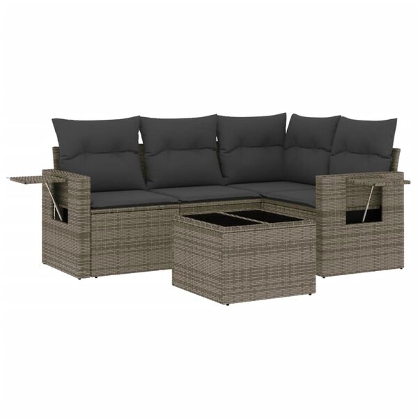vidaXL Set Divano da Giardino 5 pz con Cuscini Grigio in Polyrattan