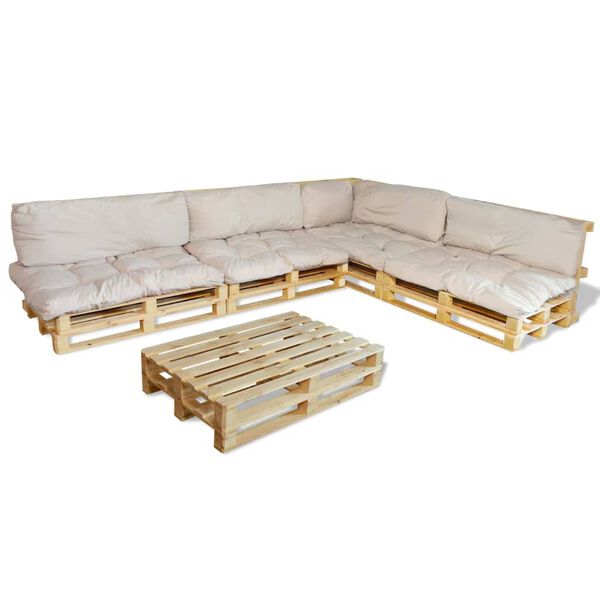Set 9 cuscini per set divano con pallet bianco sabbia