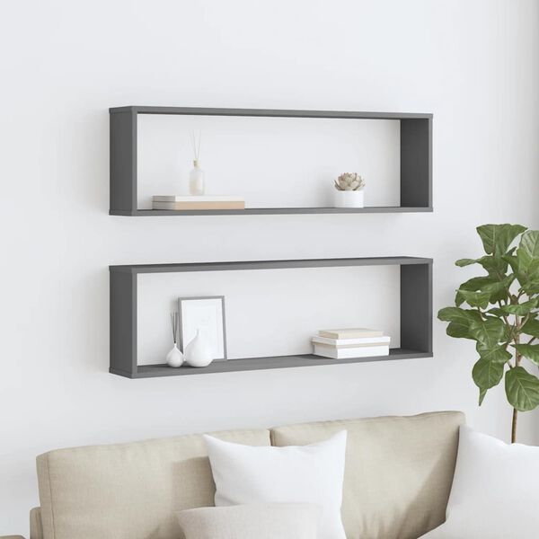 vidaXL Mensole Parete a Cubo 2pz Grigie 100x15x30 cm Legno Multistrato