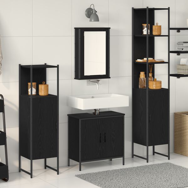 vidaXL Set di mobili per il bagno 4 pcs Nero Legno multistrato