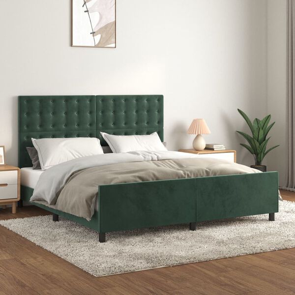 vidaXL Giroletto senza Materasso Verde Scuro 160x200 cm in Velluto