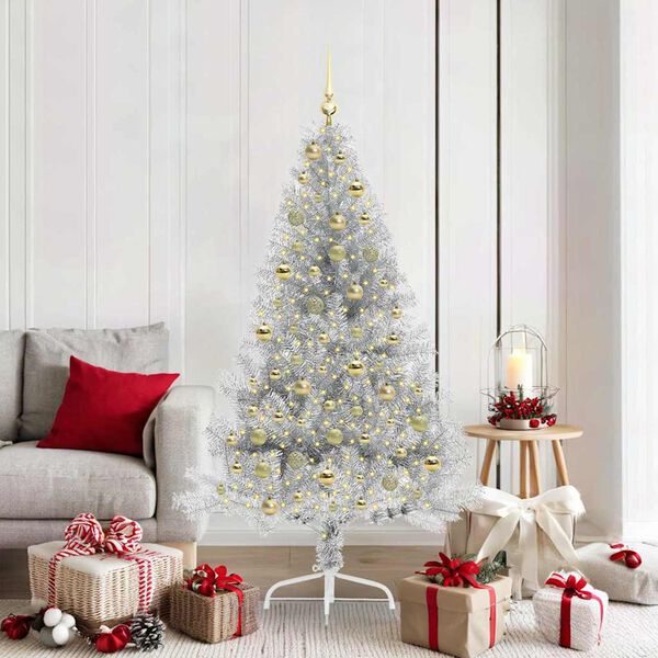 vidaXL Albero di Natale artificiale con luci integrate Argento 180 cm