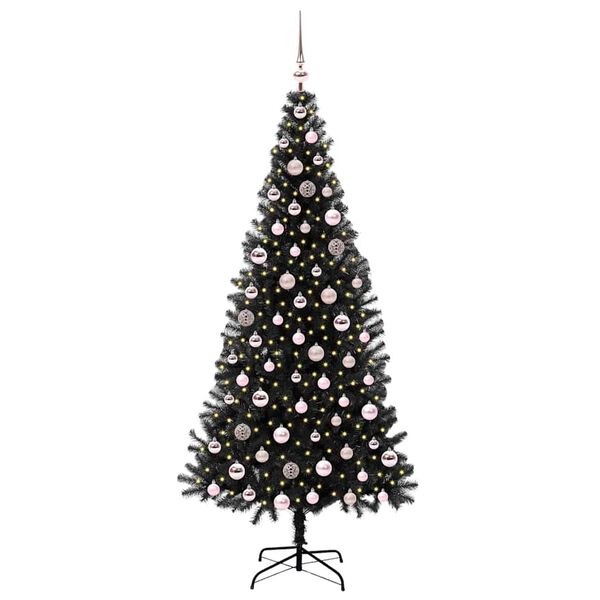 vidaXL Albero di Natale con 300 LED con supporto Nero 210 cm PVC
