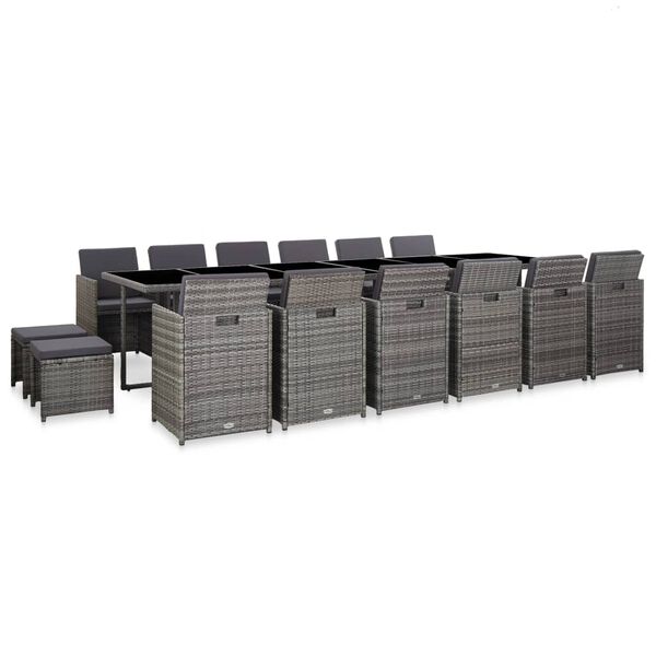 vidaXL Set da Pranzo per Esterni 17 pz con Cuscini Polyrattan Grigio
