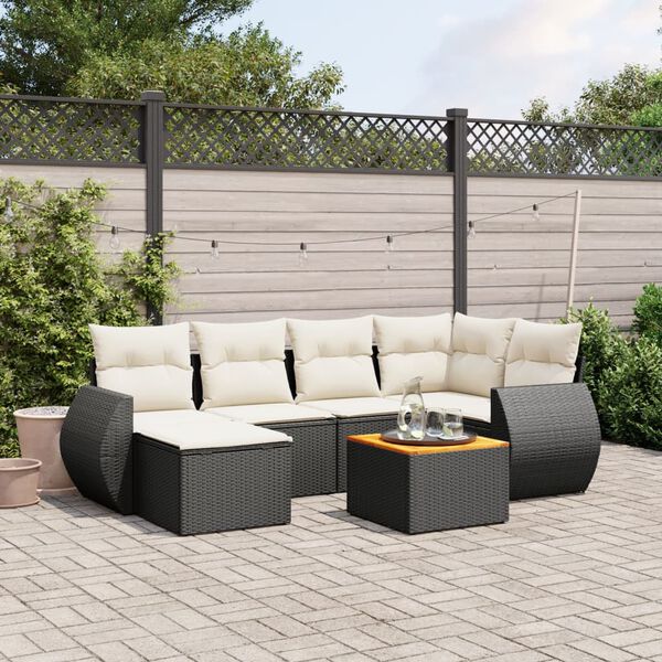 vidaXL Set Divani da Giardino con Cuscini 7pz Nero Polyrattan