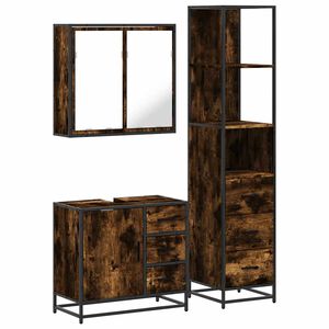 vidaXL Set Mobili da Bagno 3 pz Rovere Fumo in Legno Multistrato