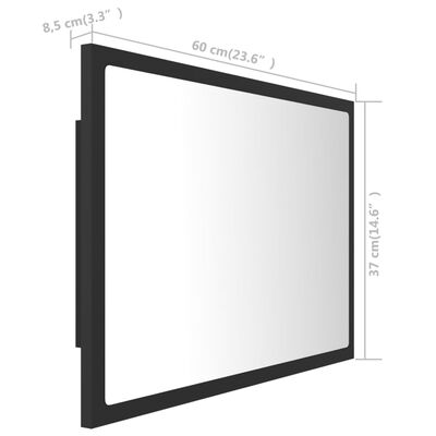 vidaXL Specchio da Bagno a LED Grigio 60x8,5x37 cm in Acrilico