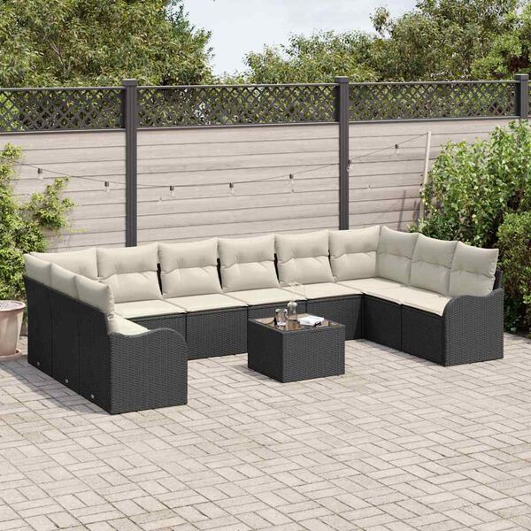 vidaXL Set Divano da Giardino Nero polyrattan