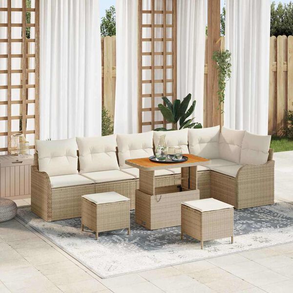 vidaXL Set Divano da Giardino 9 pcs Beige polyrattan