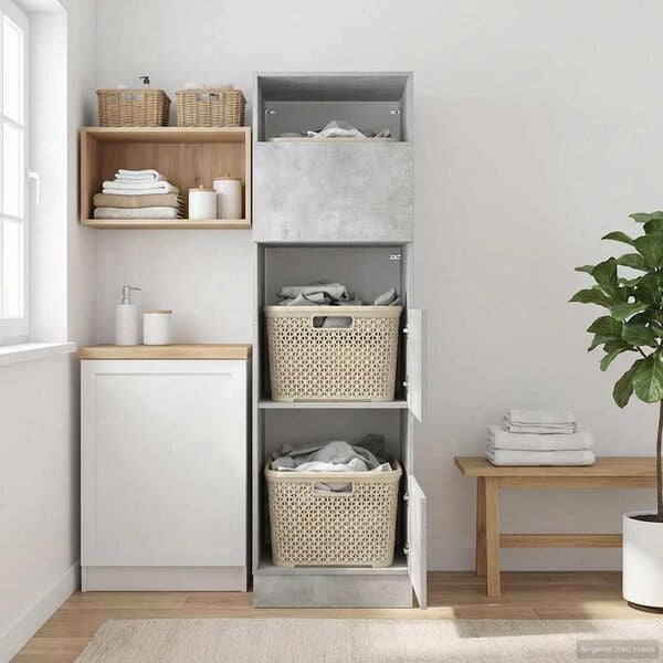 vidaXL Mobile da lavanderia con porta Calcestruzzo 50 x 68 x 162 cm