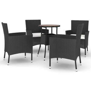 vidaXL Set Bistr&ograve; da Giardino 5 pz con Cuscini in Polyrattan Nero
