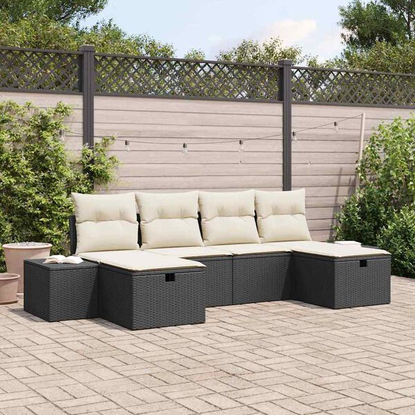 vidaXL Set Divano da Giardino con cuscino 6 pcs Nero polyrattan