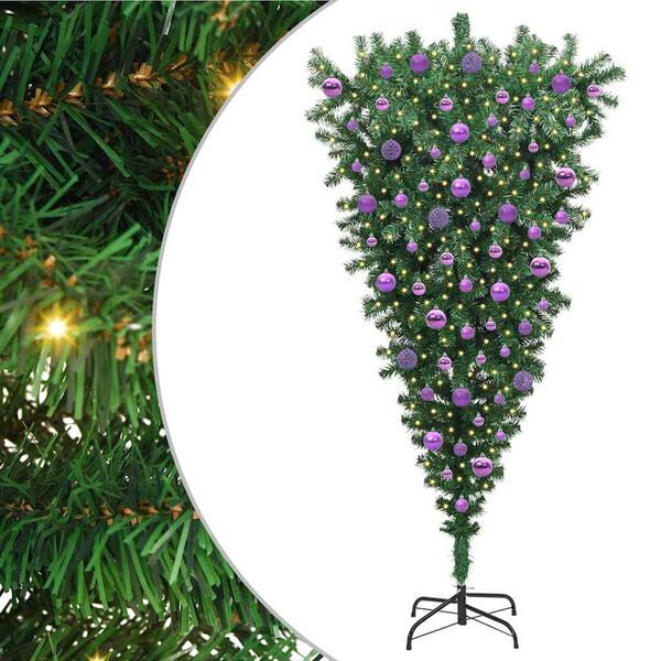 vidaXL Albero di Natale artificiale preilluminato capovolto con set di palline
