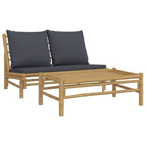 vidaXL Set Salotto da Giardino 2pz con Cuscini Grigio Scuro Bamb&ugrave;